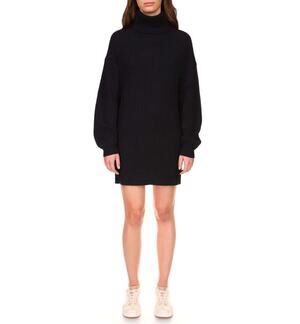 Sanctuary Black Ribbed Turtleneck Cotton Long Sleeve Sweater Dress Women's XL